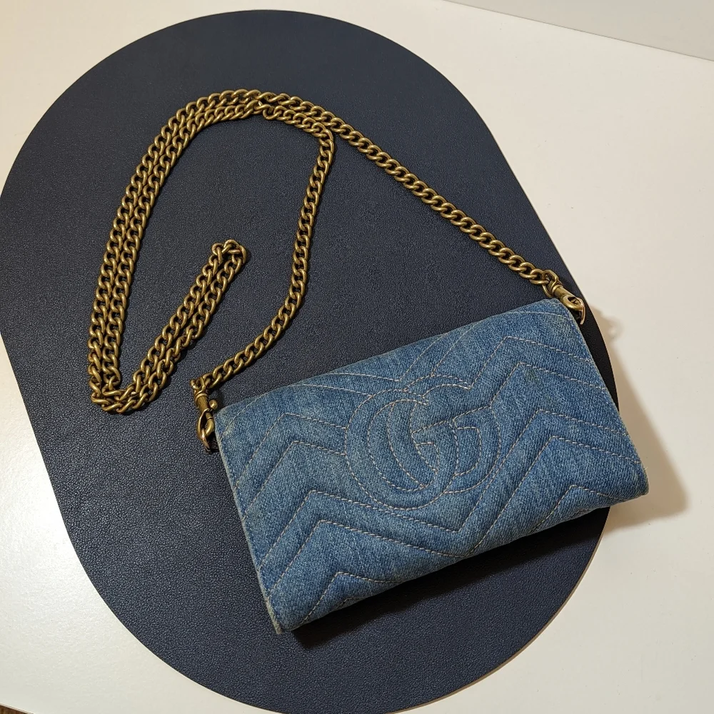 ✨Gucci ✨ marmont GG denim pearly denim long wallet converted to crossbody - Picture 6 of 14